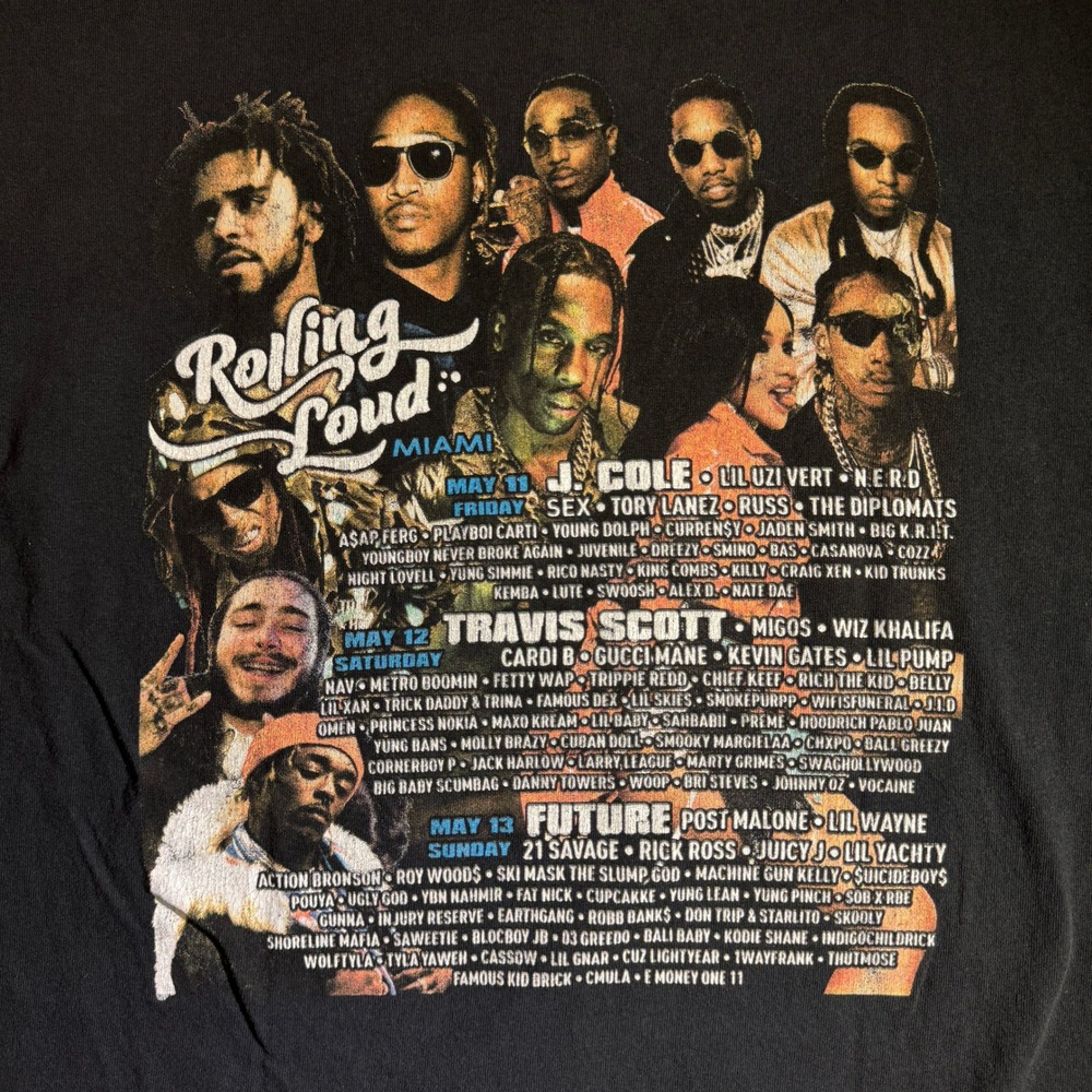 Delta Unisex Rolling Loud Miami Lineup Graphic Hip Hop Festival Tee Black XL - Picture 2 of 7